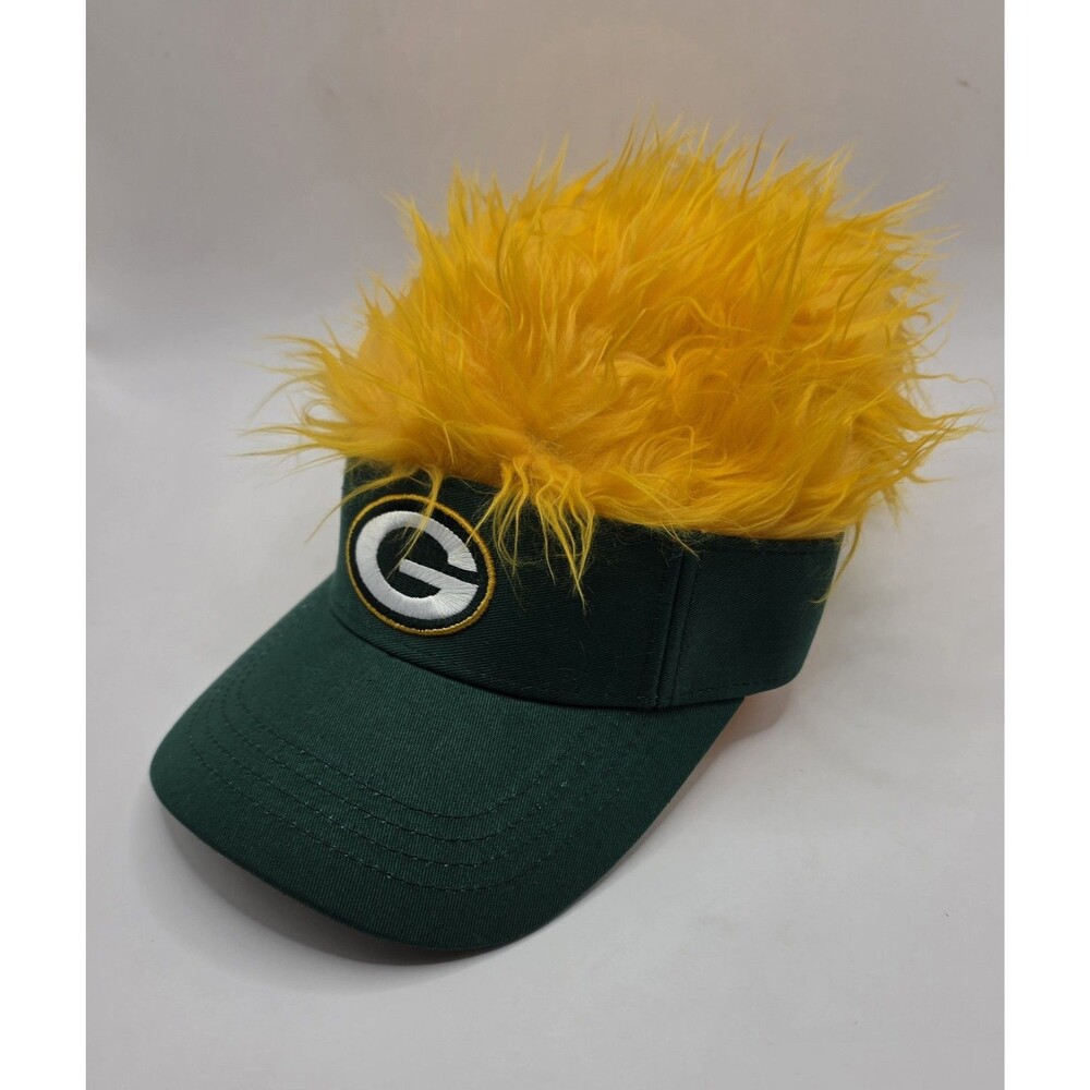 Green Bay Packers Hat Cap Flair Hair Visor NFL Apparel Wig NWT